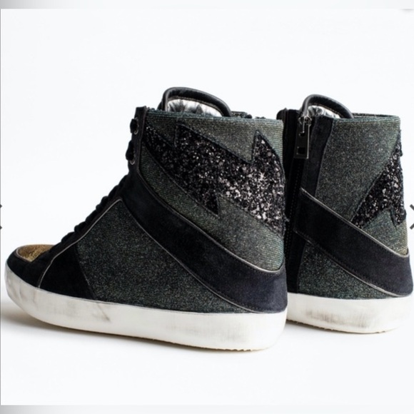 Zadig & Voltaire High Flash Shift Sparkle Leather Sneakers High Tops Sz 39 NWOB - Picture 2 of 15